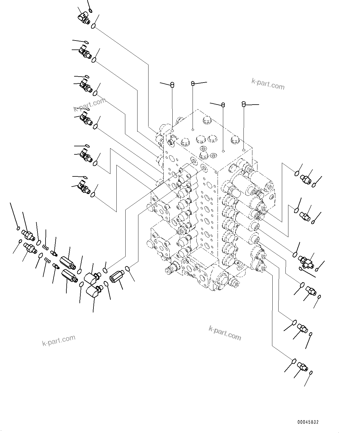 Komatsu parts book diagram for PC290LC-8 S/N 32001-UP: CONTROL VALVE, CONNECTING PARTS (1/2) (1-ADDITIONAL ACTUATOR PIPING, ACCUMULATOR)(#30117-30878)