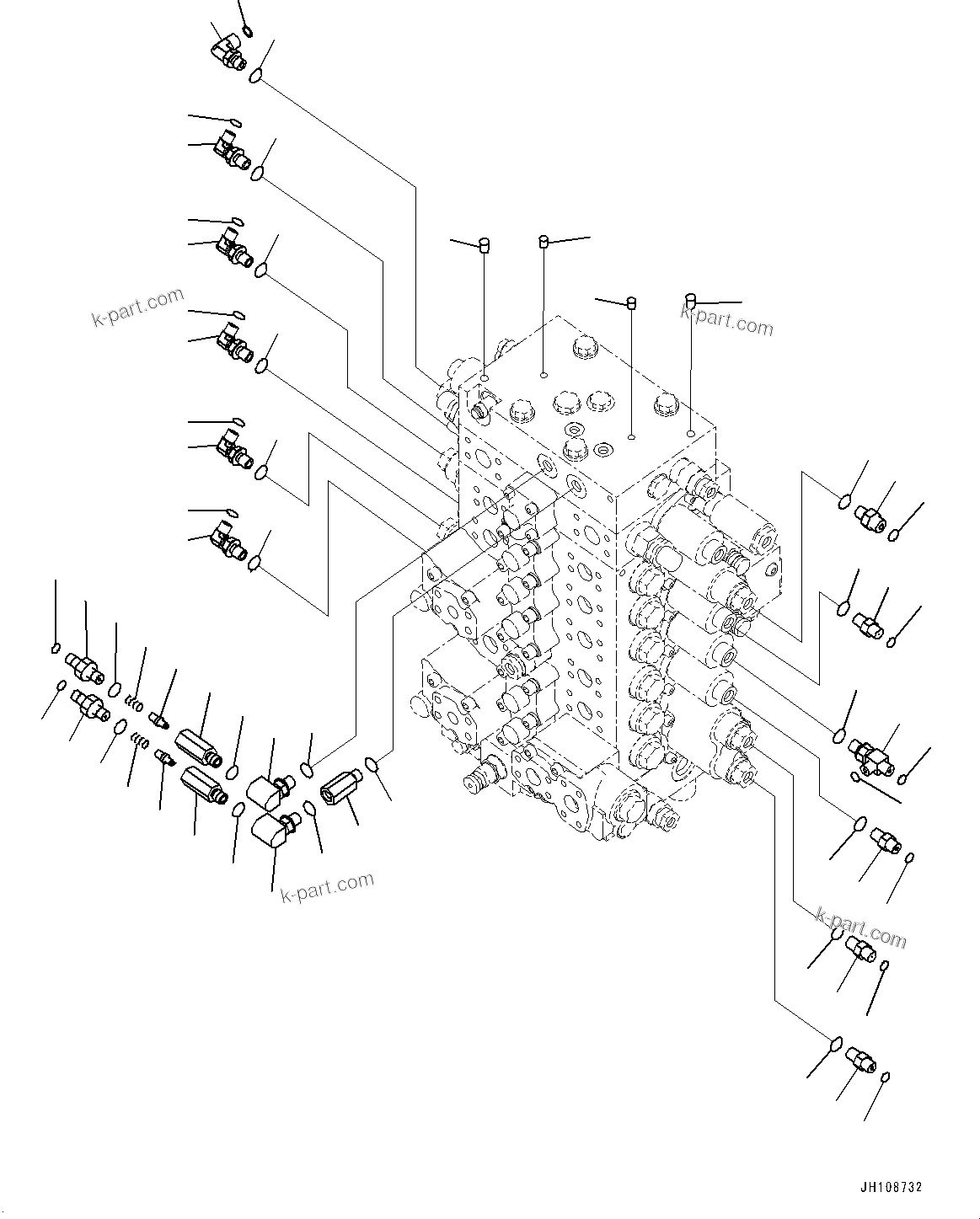 Komatsu parts book diagram for PC290LC-8 S/N 32001-UP: CONTROL VALVE, CONNECTING PARTS (1/2) (1-ADDITIONAL ACTUATOR PIPING, ACCUMULATOR)(#30879-)