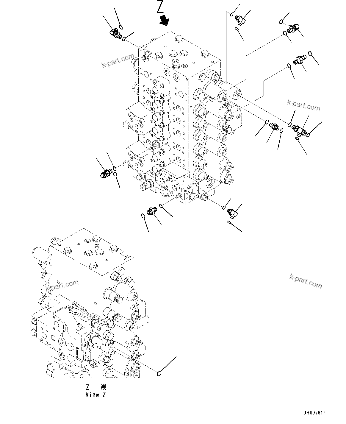 Komatsu parts book diagram for PC290LC-8 S/N 32001-UP: CONTROL VALVE, CONNECTING PARTS (2/2) (1-ADDITIONAL ACTUATOR PIPING, ACCUMULATOR)(#30117-)
