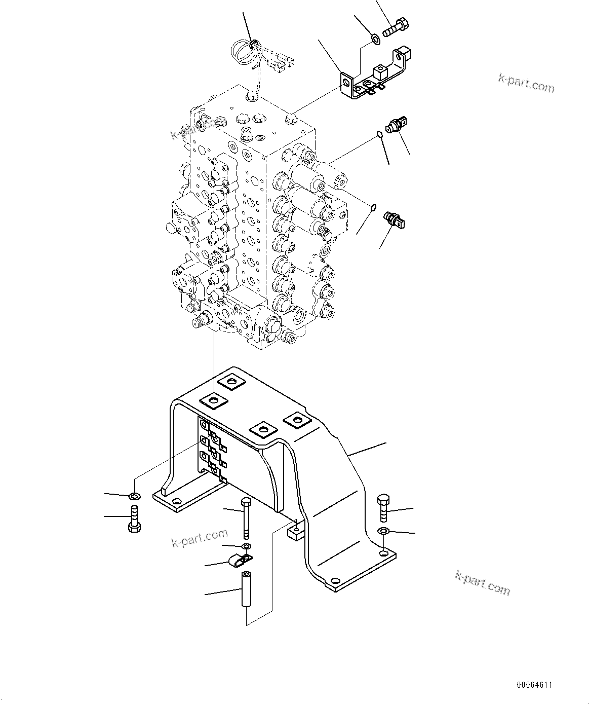 Komatsu parts book diagram for PC290LC-8 S/N 32001-UP: CONTROL VALVE, VALVE BRACKET AND SENSOR (1-ADDITIONAL ACTUATOR PIPING, ACCUMULATOR)(#30117-30238)