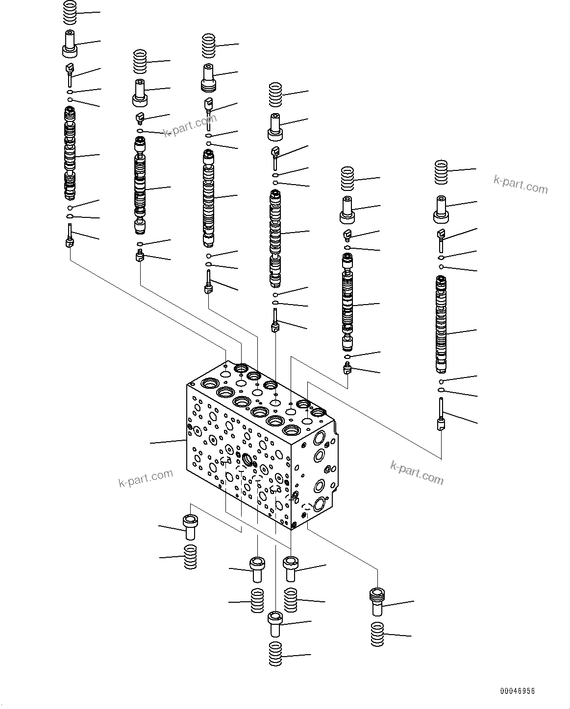 Komatsu parts book diagram for PC290LC-8 S/N 32001-UP: CONTROL VALVE, 6-SPOOL (1/18)(#30471-30887)