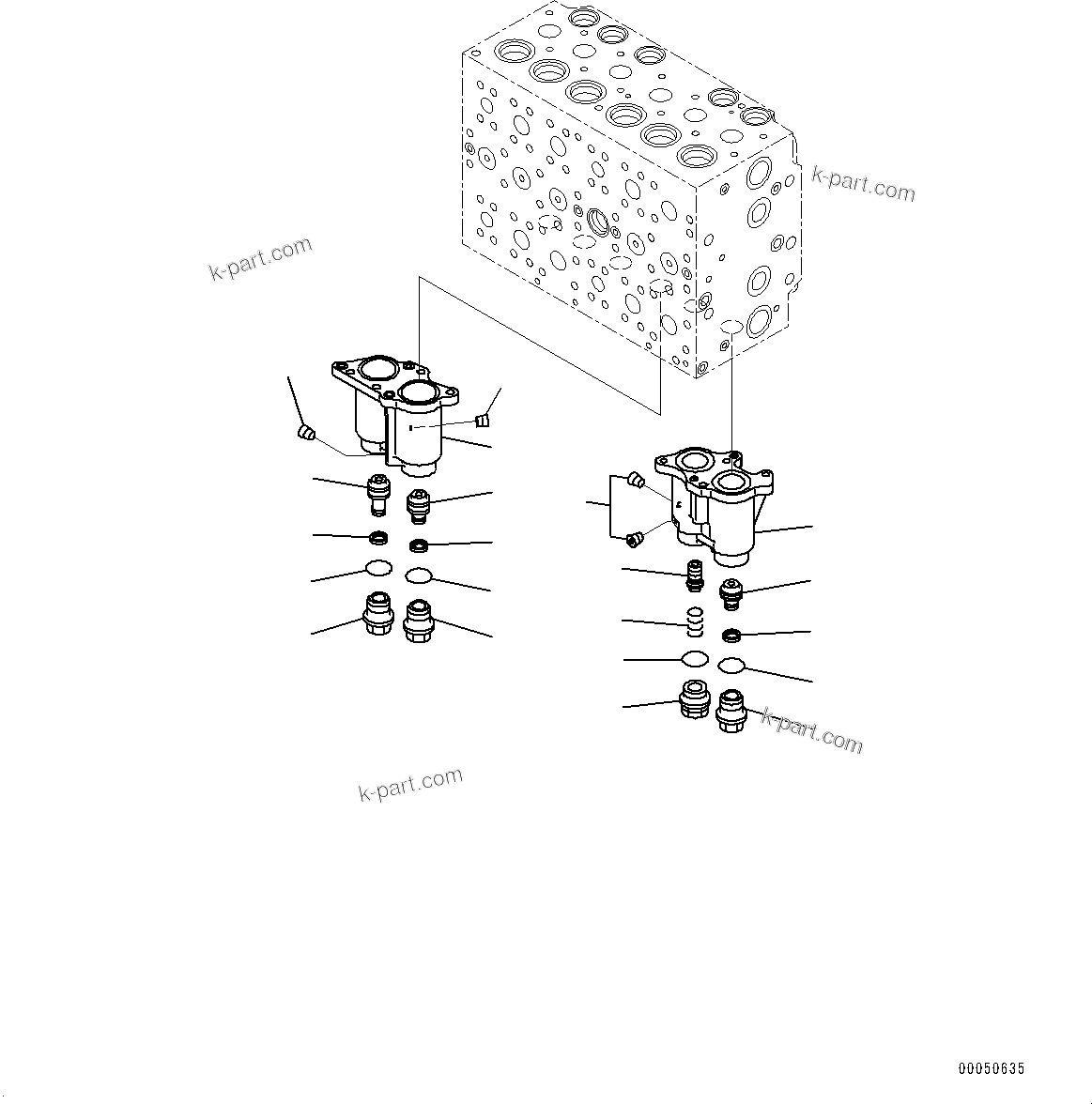 Komatsu parts book diagram for PC290LC-8 S/N 32001-UP: CONTROL VALVE, 6-SPOOL (2/18)(#30471-)