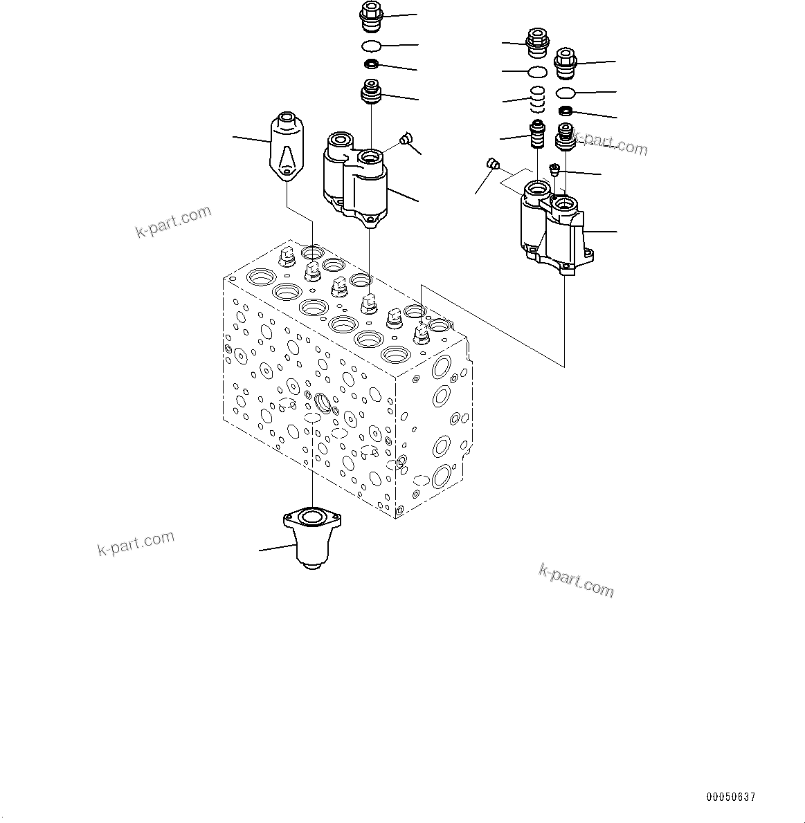 Komatsu parts book diagram for PC290LC-8 S/N 32001-UP: CONTROL VALVE, 6-SPOOL (3/18)(#30471-)