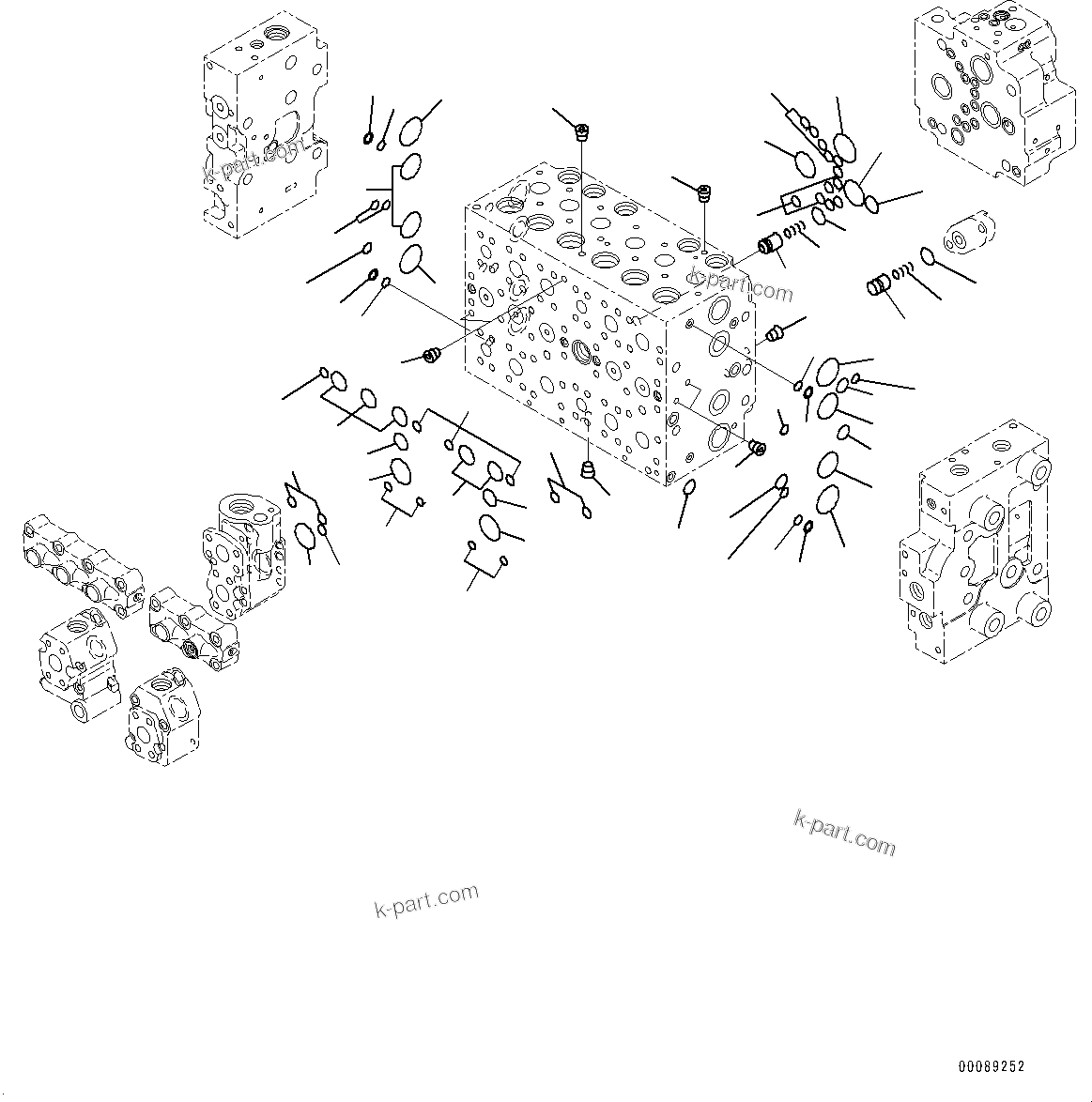 Komatsu parts book diagram for PC290LC-8 S/N 32001-UP: CONTROL VALVE, 6-SPOOL (5/18)(#30471-30887)
