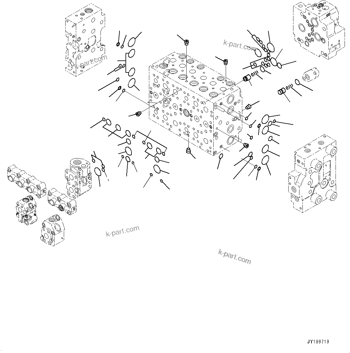 Komatsu parts book diagram for PC290LC-8 S/N 32001-UP: CONTROL VALVE, 6-SPOOL (5/18)(#30888-)
