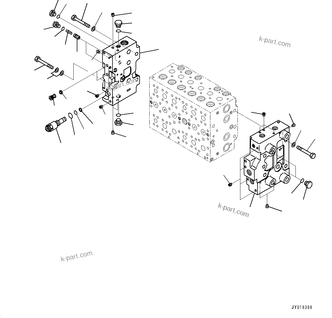 Komatsu parts book diagram for PC290LC-8 S/N 32001-UP: CONTROL VALVE, 6-SPOOL (7/18)(#30471-)
