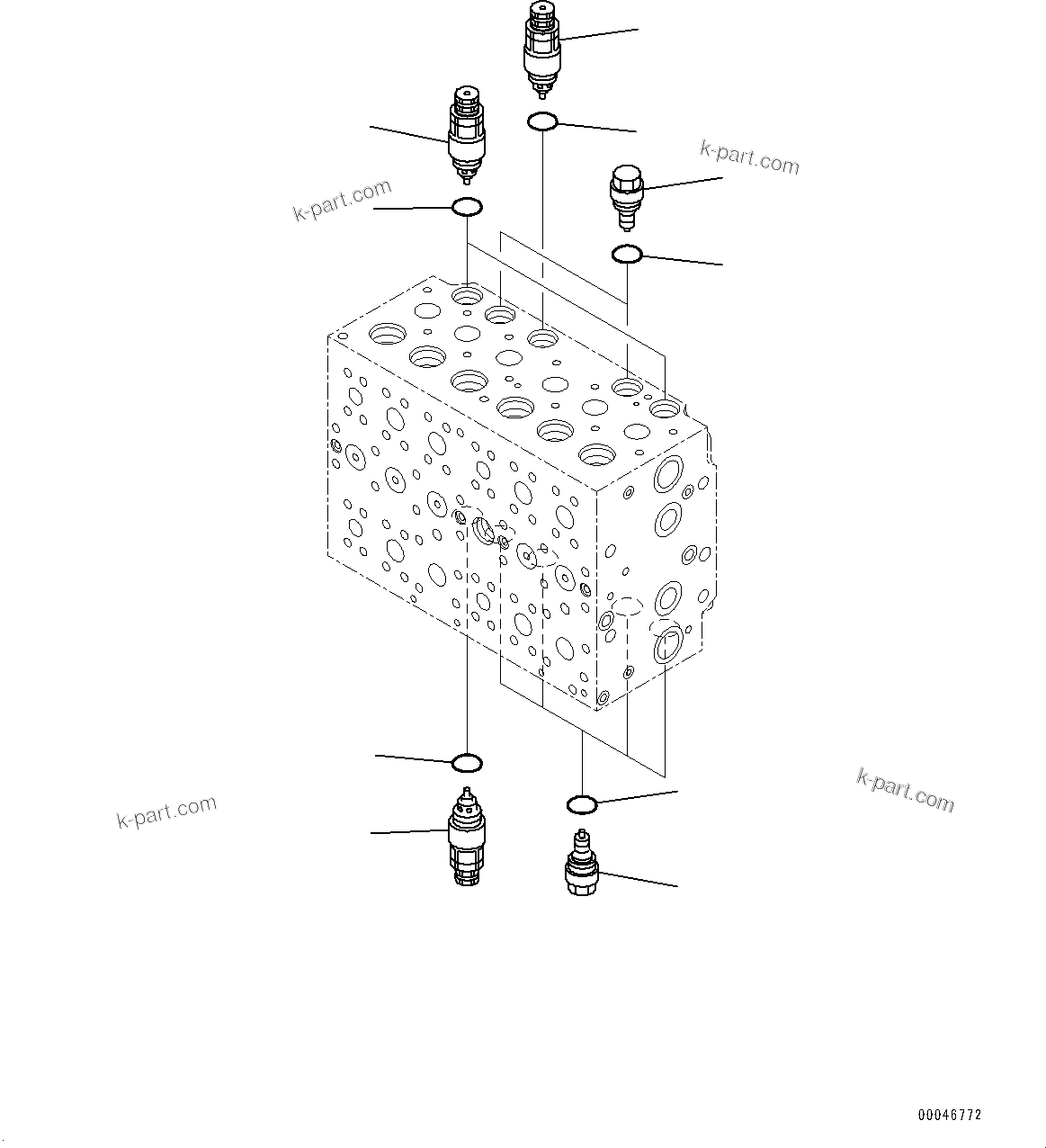 Komatsu parts book diagram for PC290LC-8 S/N 32001-UP: CONTROL VALVE, 6-SPOOL (12/18)(#30471-)