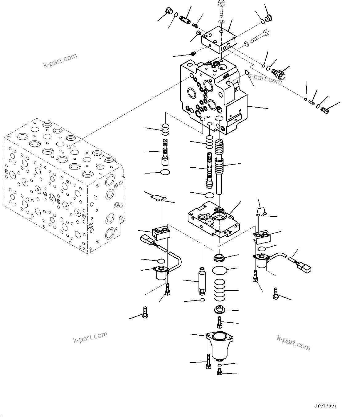 Komatsu parts book diagram for PC290LC-8 S/N 32001-UP: CONTROL VALVE, 6-SPOOL (13/18)(#30471-)