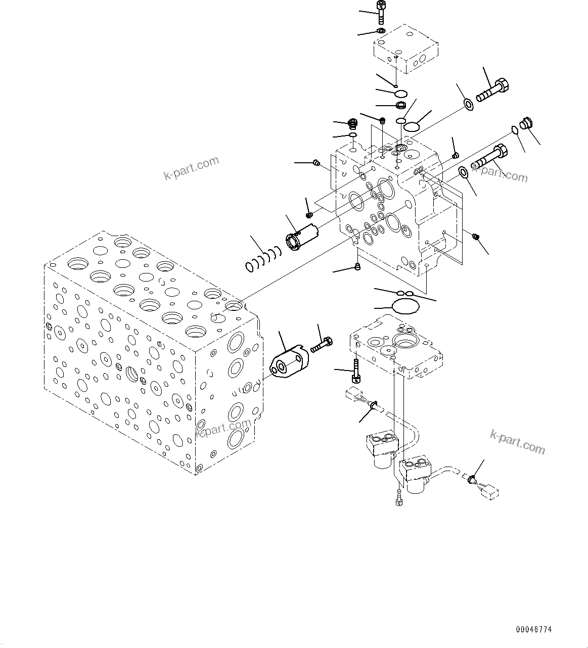 Komatsu parts book diagram for PC290LC-8 S/N 32001-UP: CONTROL VALVE, 6-SPOOL (14/18)(#30471-)
