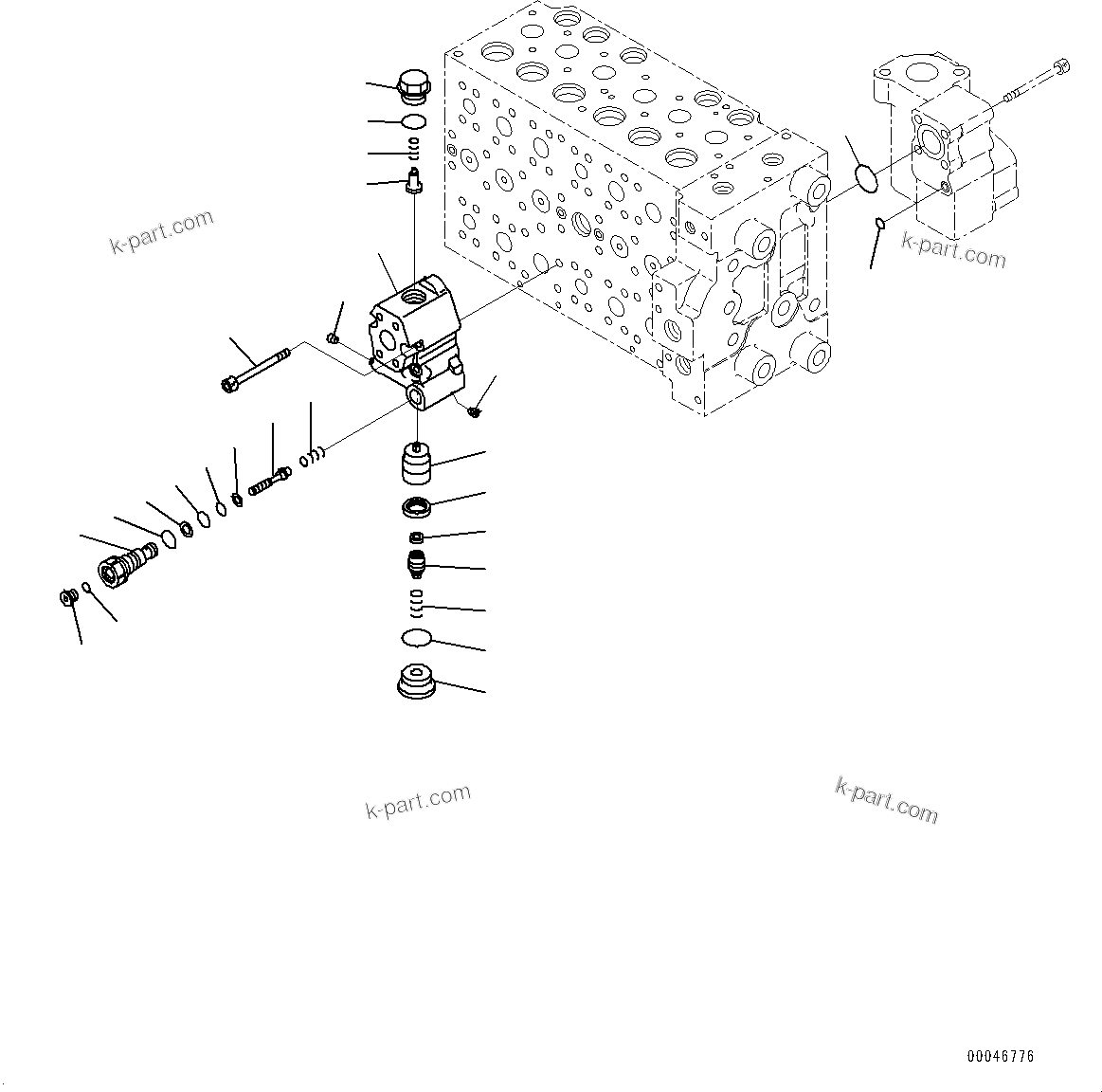 Komatsu parts book diagram for PC290LC-8 S/N 32001-UP: CONTROL VALVE, 6-SPOOL (16/18)(#30471-30887)