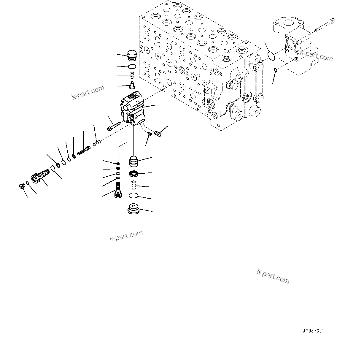 Komatsu parts book diagram for PC290LC-8 S/N 32001-UP: CONTROL VALVE, 6-SPOOL (16/18)(#30888-)