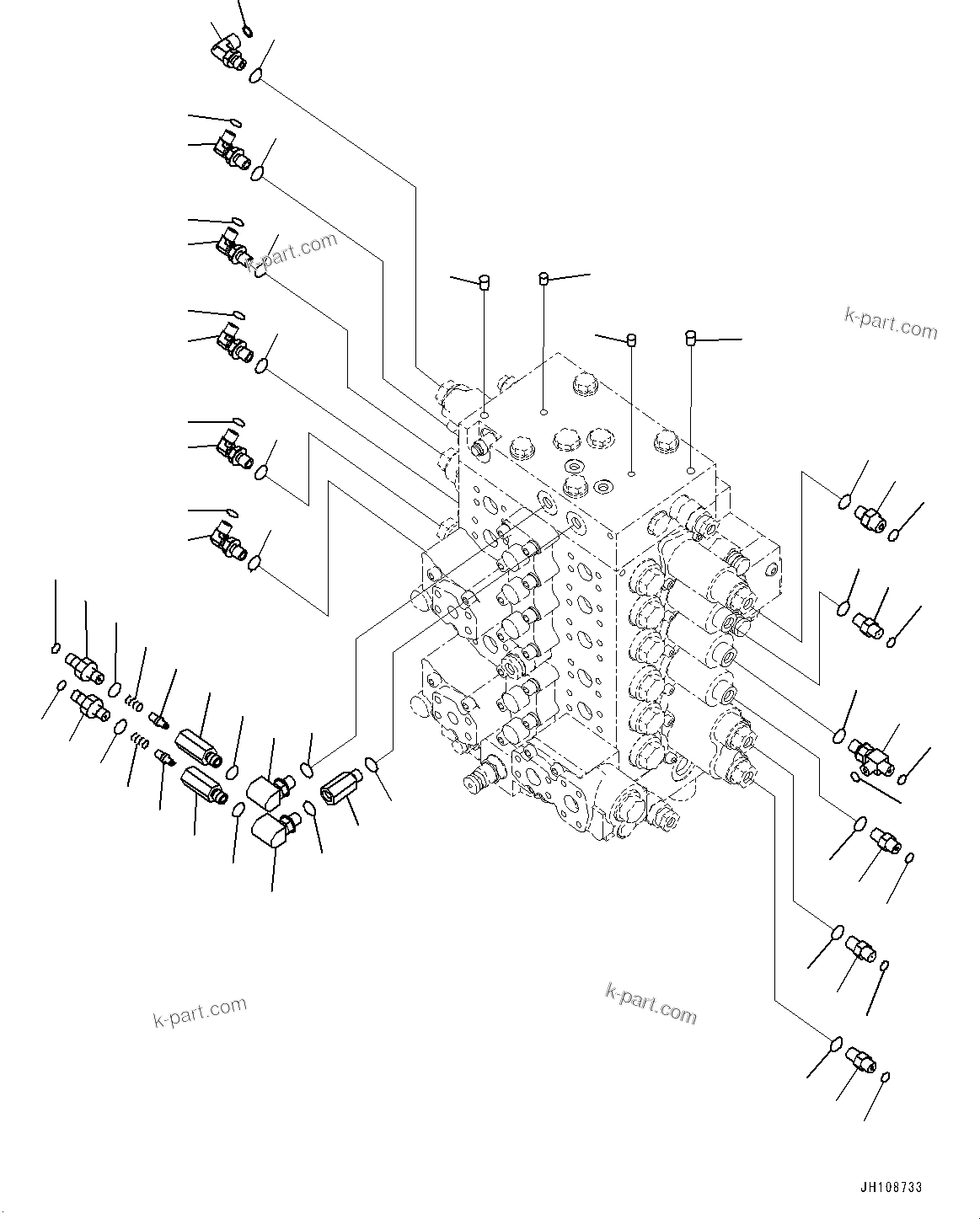 Komatsu parts book diagram for PC290LC-8 S/N 32001-UP: CONTROL VALVE, CONNECTING PARTS (1/2)(#30879-)