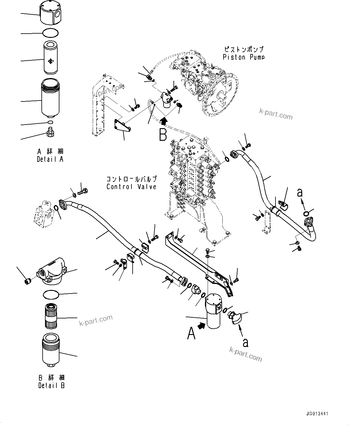 Komatsu parts book diagram for PC290LC-8 S/N 32001-UP: ACTUATOR PIPING, RETURN PIPING(#30117-)