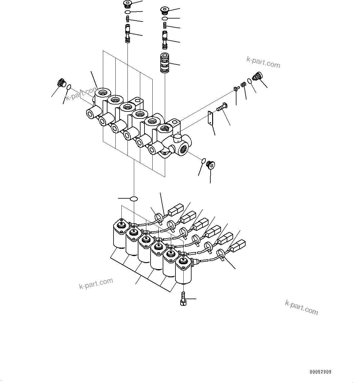 Komatsu parts book diagram for PC290LC-8 S/N 32001-UP: SOLENOID VALVE, INNER PARTS (1-ADDITIONAL ACTUATOR PIPING, ACCUMULATOR)(#30117-30338)