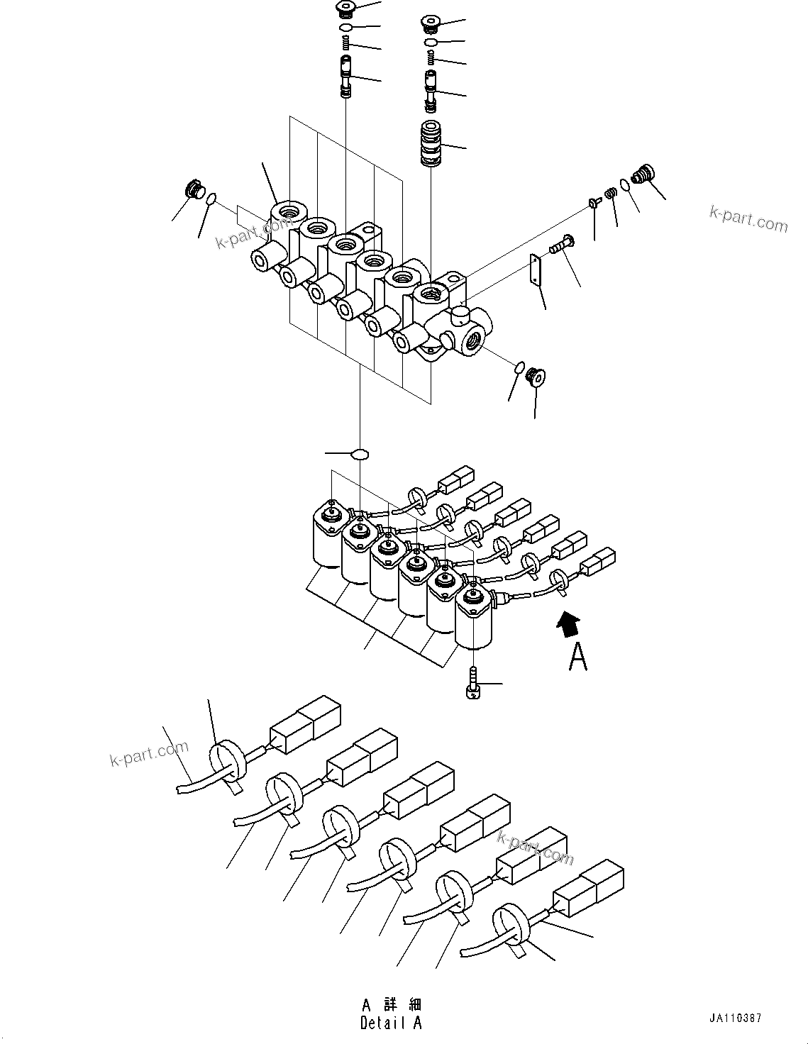 Komatsu parts book diagram for PC290LC-8 S/N 32001-UP: SOLENOID VALVE, INNER PARTS, SOLENOID VALVE (1-ADDITIONAL ACTUATOR PIPING, ACCUMULATOR)(#30874-)