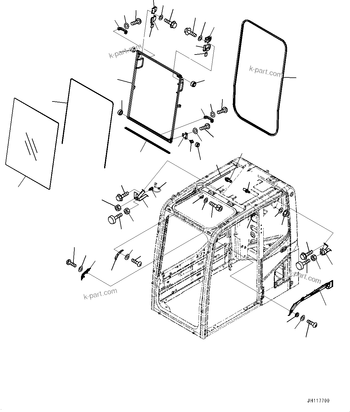 Komatsu parts book diagram for PC290LC-8 S/N 32001-UP: CAB, FRONT WINDOW(#32001-)