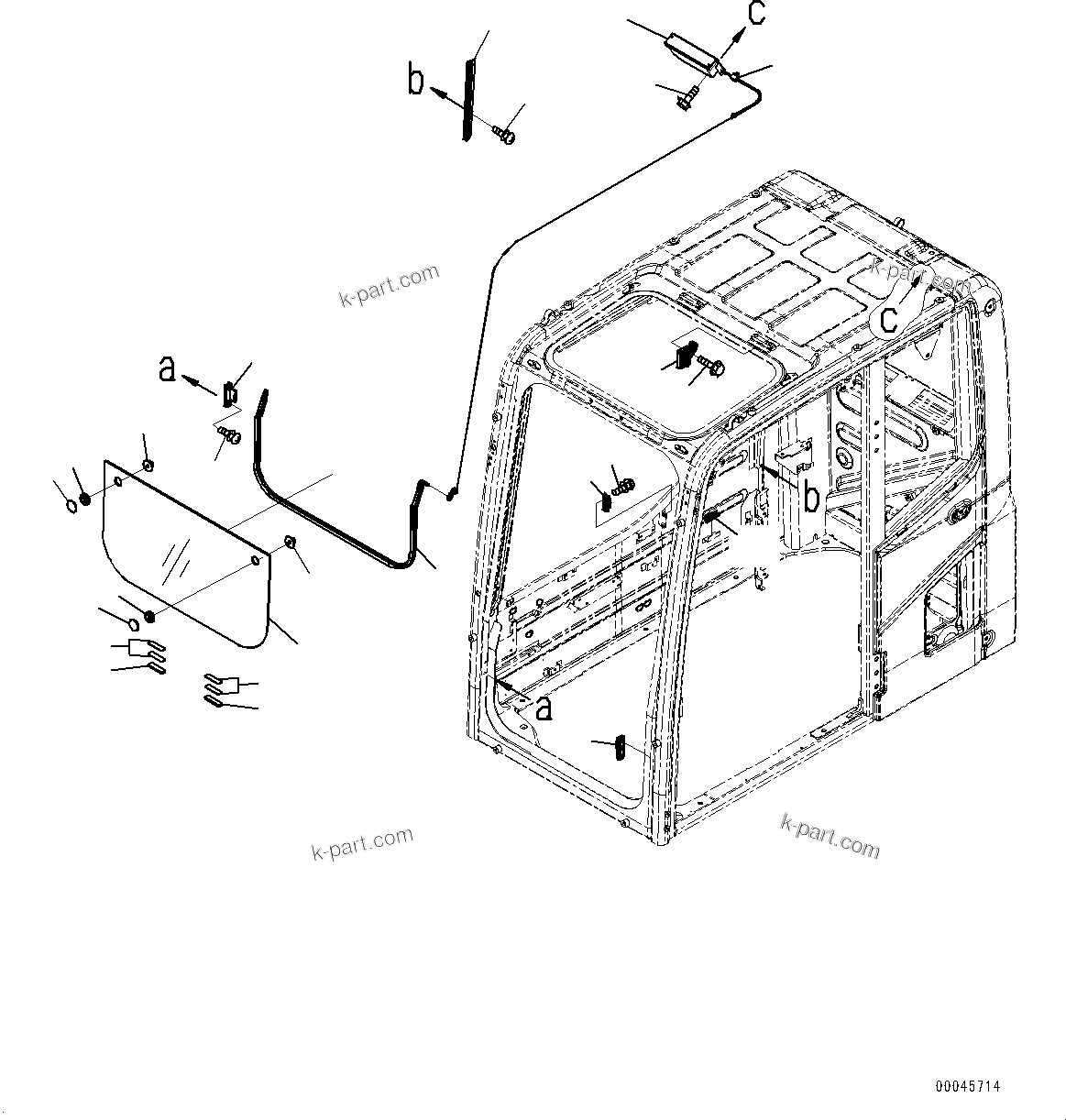 Komatsu parts book diagram for PC290LC-8 S/N 32001-UP: CAB, FRONT LOWER WINDOW(#32001-)