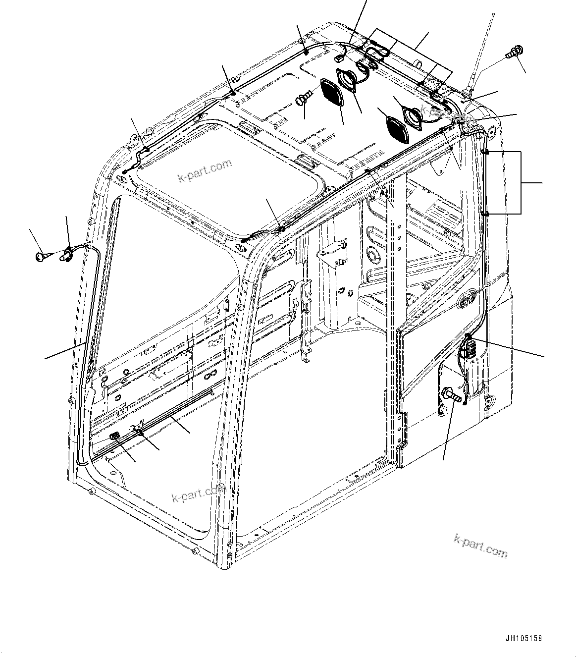 Komatsu parts book diagram for PC290LC-8 S/N 32001-UP: CAB, SPEAKER AND WINDOW WASHER(#32001-)