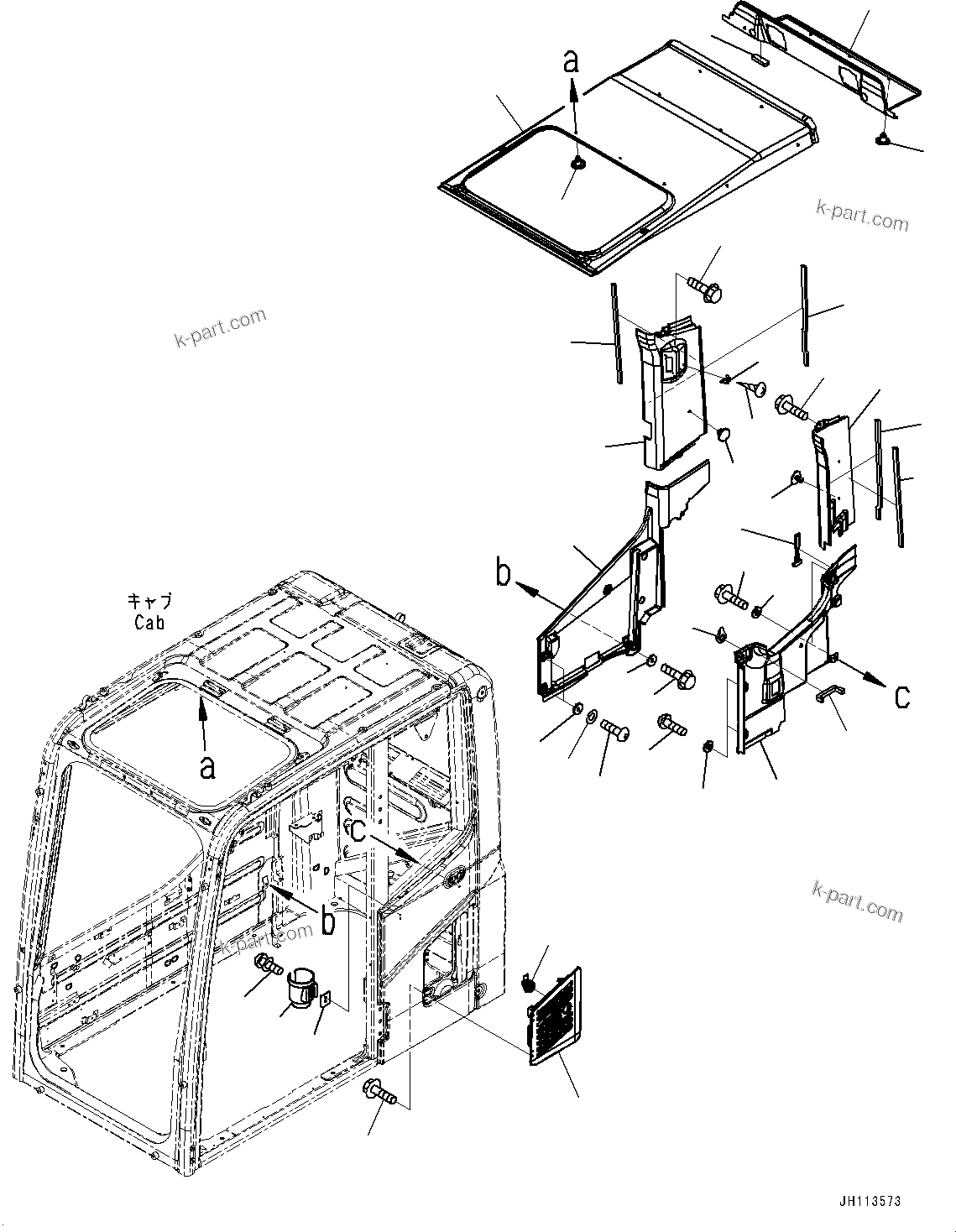 Komatsu parts book diagram for PC290LC-8 S/N 32001-UP: CAB, ROOF COVER AND AIR INTAKE(#32001-)