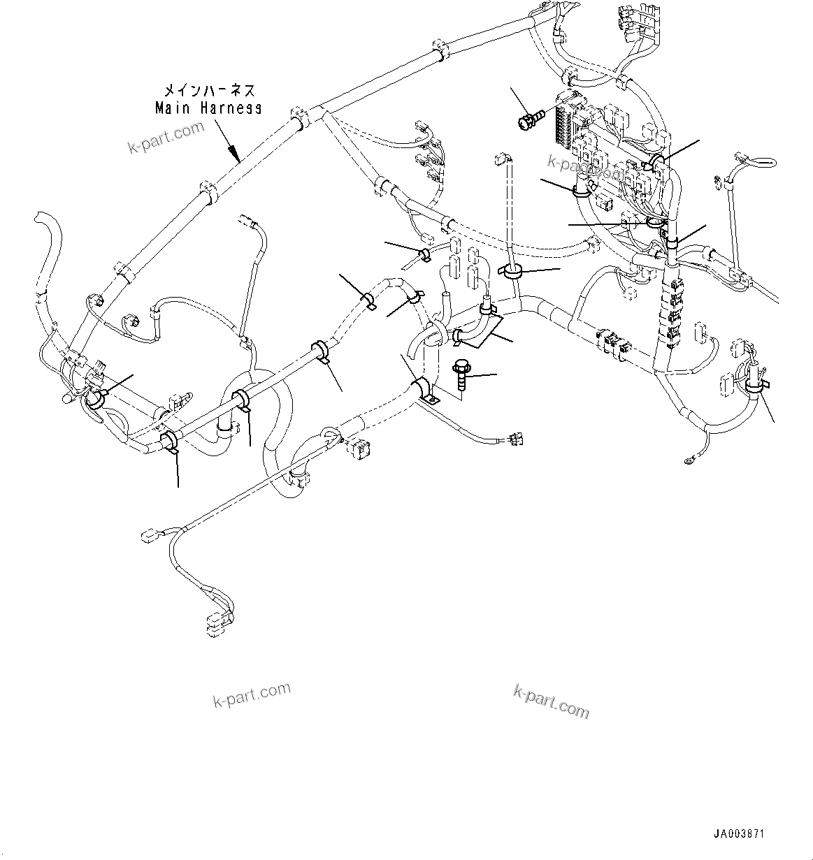 Komatsu parts book diagram for PC290LC-8 S/N 32001-UP: CAB, CAB IN PARTS, MAIN WIRING HARNESS CLAMP(#32001-)