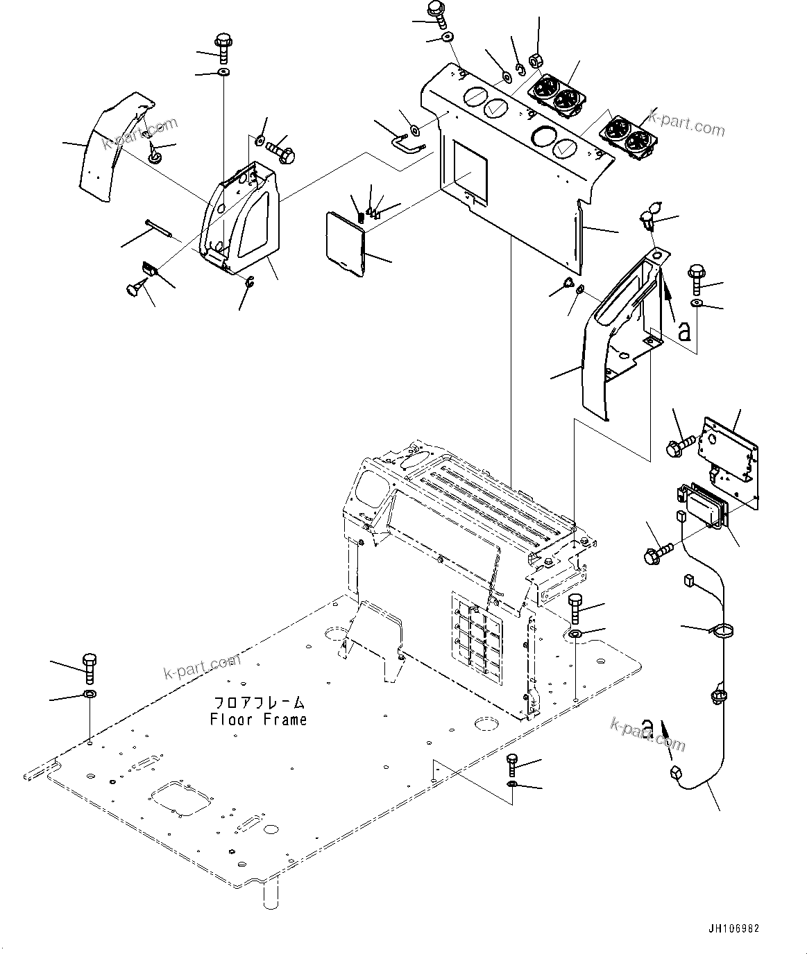 Komatsu parts book diagram for PC290LC-8 S/N 32001-UP: CAB, CAB IN PARTS, REAR COVER(#32001-)