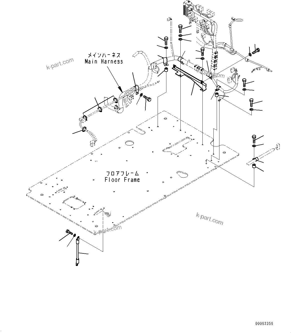 Komatsu parts book diagram for PC290LC-8 S/N 32001-UP: CAB, FLOOR, WIRING HARNESS CLAMP AND GROUND(#32001-)