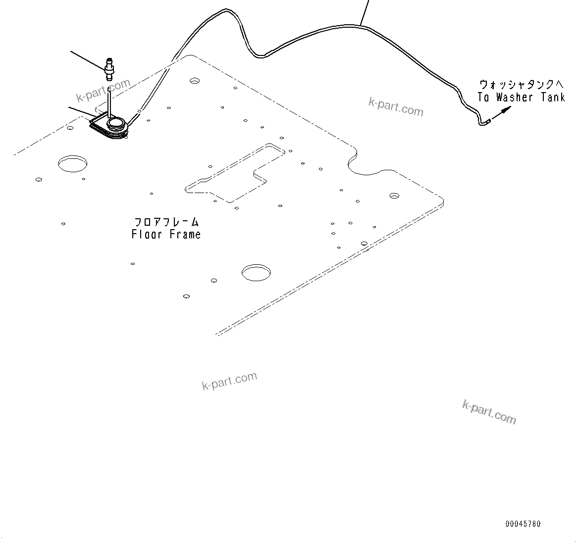 Komatsu parts book diagram for PC290LC-8 S/N 32001-UP: CAB, FLOOR, WINDOW WASHER HOSE(#32001-)