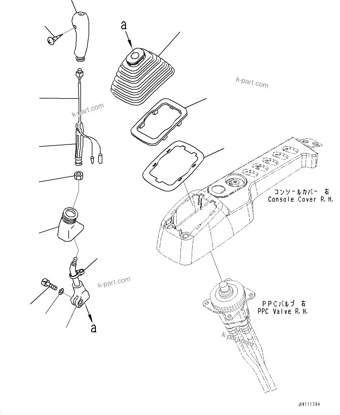 Komatsu parts book diagram for PC290LC-8 S/N 32001-UP: CAB, FLOOR, WORK EQUIPMENT CONTROL LEVER, R.H.(#32001-)