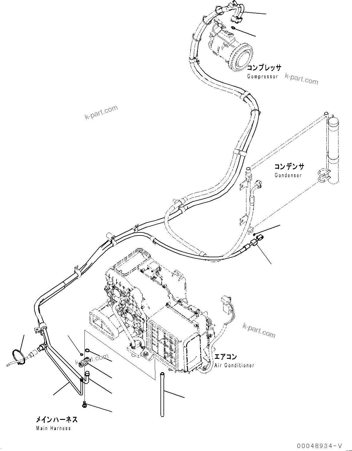 Komatsu parts book diagram for PC290LC-8 S/N 32001-UP: CAB, FLOOR, AIR CONDITIONER PIPING(#32001-)