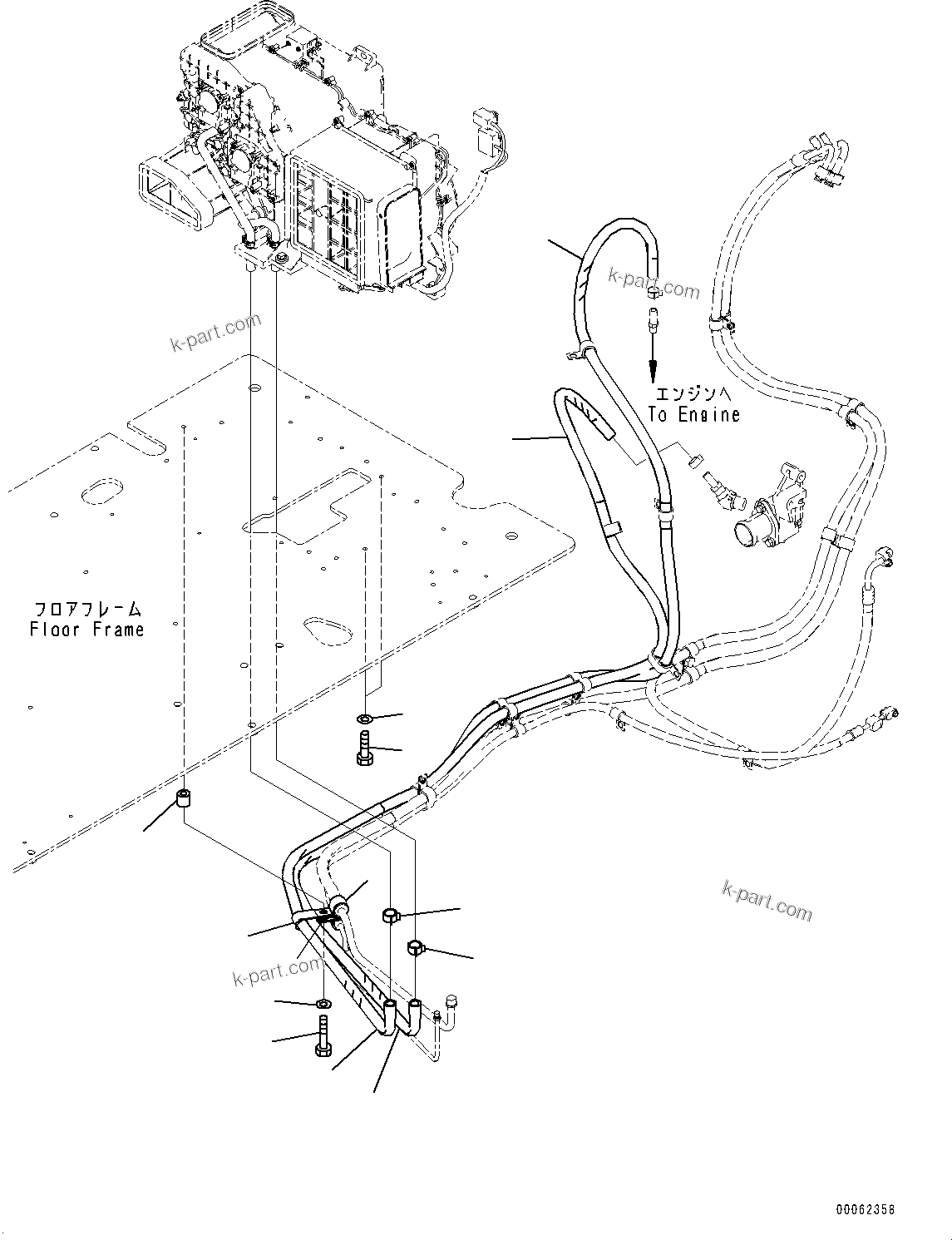 Komatsu parts book diagram for PC290LC-8 S/N 32001-UP: CAB, FLOOR, HEATER PIPING(#32001-)