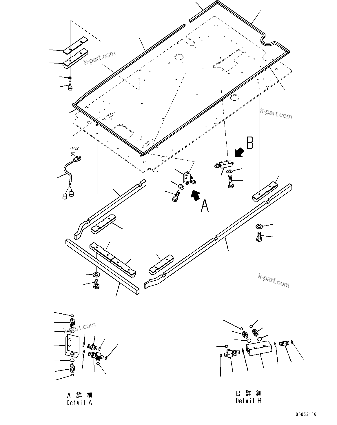 Komatsu parts book diagram for PC290LC-8 S/N 32001-UP: CAB, FLOOR, P, T BLOCK AND SEAL (1-ADDITIONAL ACTUATOR PIPING, ACCUMULATOR)(#32001-)