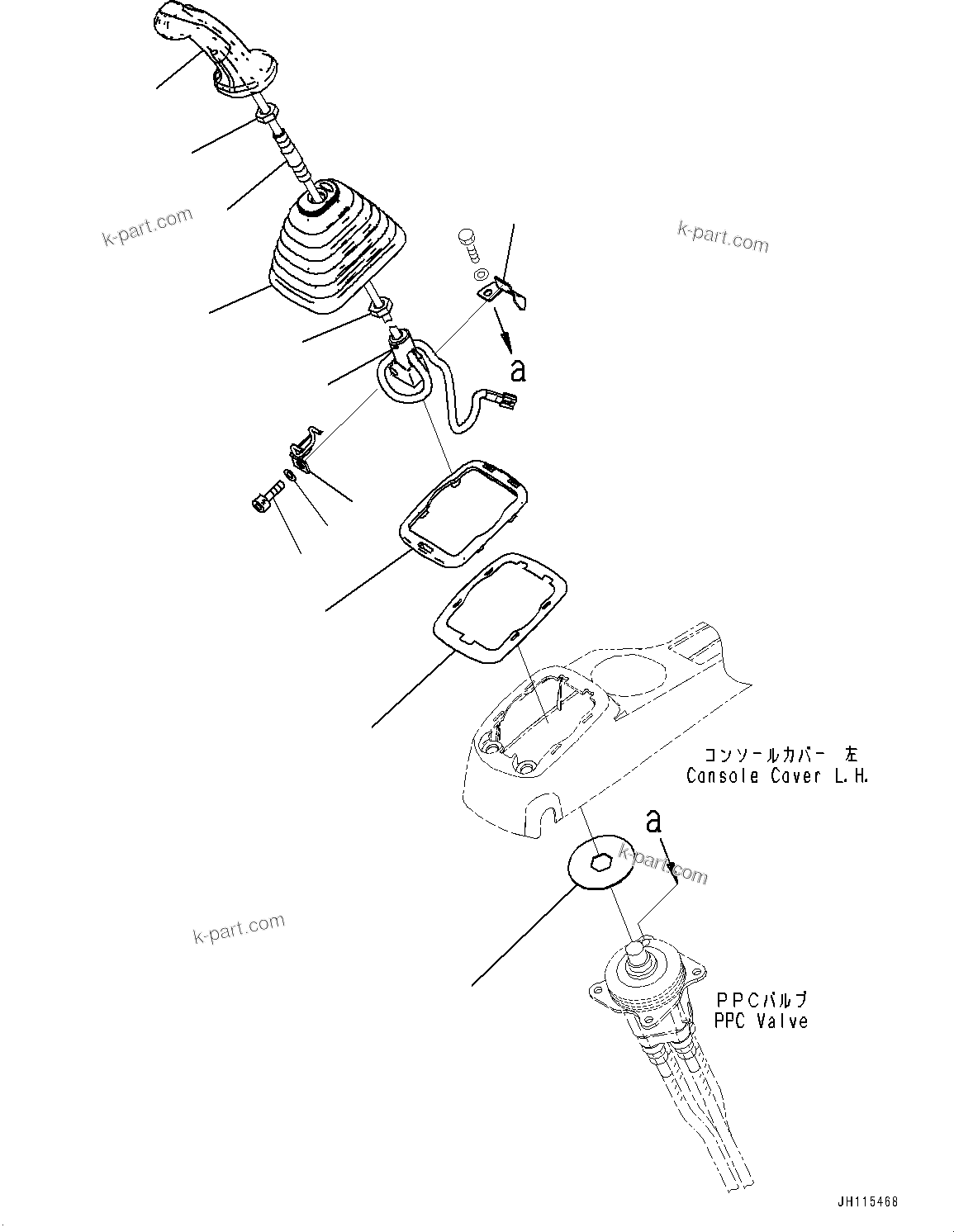 Komatsu parts book diagram for PC290LC-8 S/N 32001-UP: CAB, FLOOR, WORK EQUIPMENT CONTROL LEVER, L.H. (KOMTRAX, 4G)(#32001-)