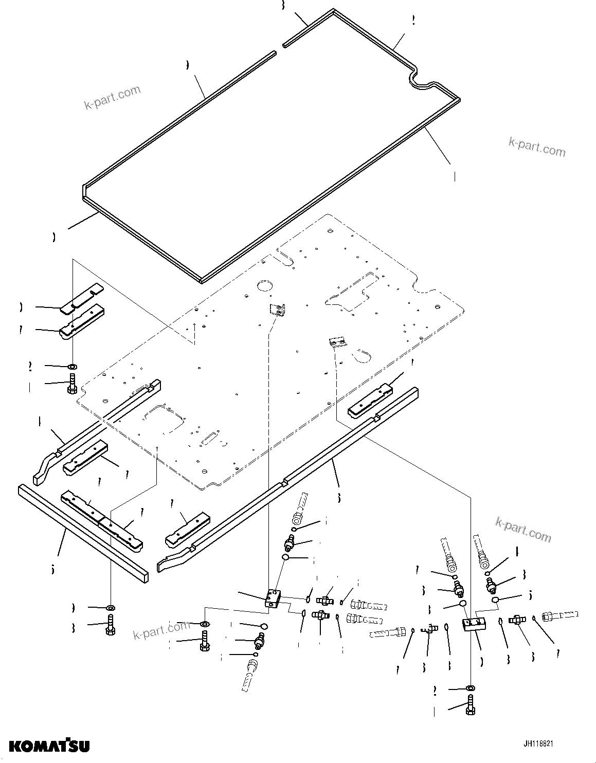 Komatsu parts book diagram for PC290LC-8 S/N 32001-UP: CAB, FLOOR, P, T BLOCK AND SEAL(#32001-)