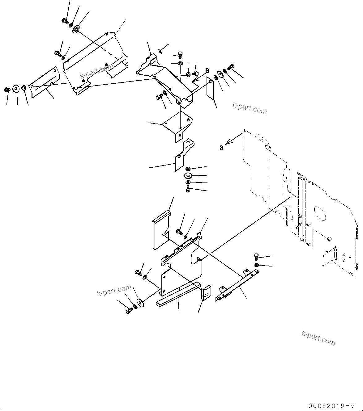 Komatsu parts book diagram for PC290LC-8 S/N 32001-UP: MACHINE CAB PARTITION, VALVE AND MUFFLER SIDE(#30882-)