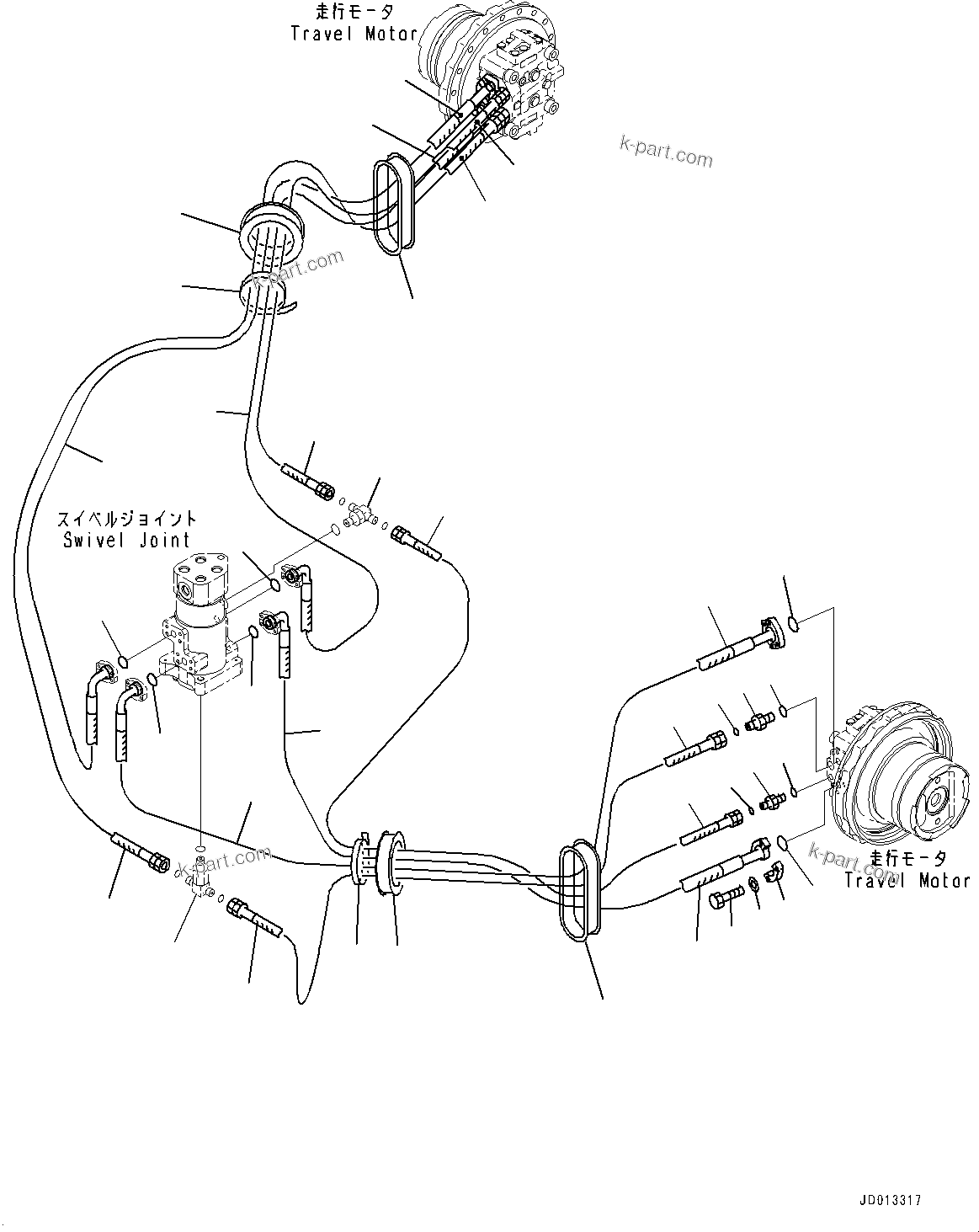 Komatsu parts book diagram for PC290LC-8 S/N 32001-UP: TRAVEL PIPING, (#30471-)