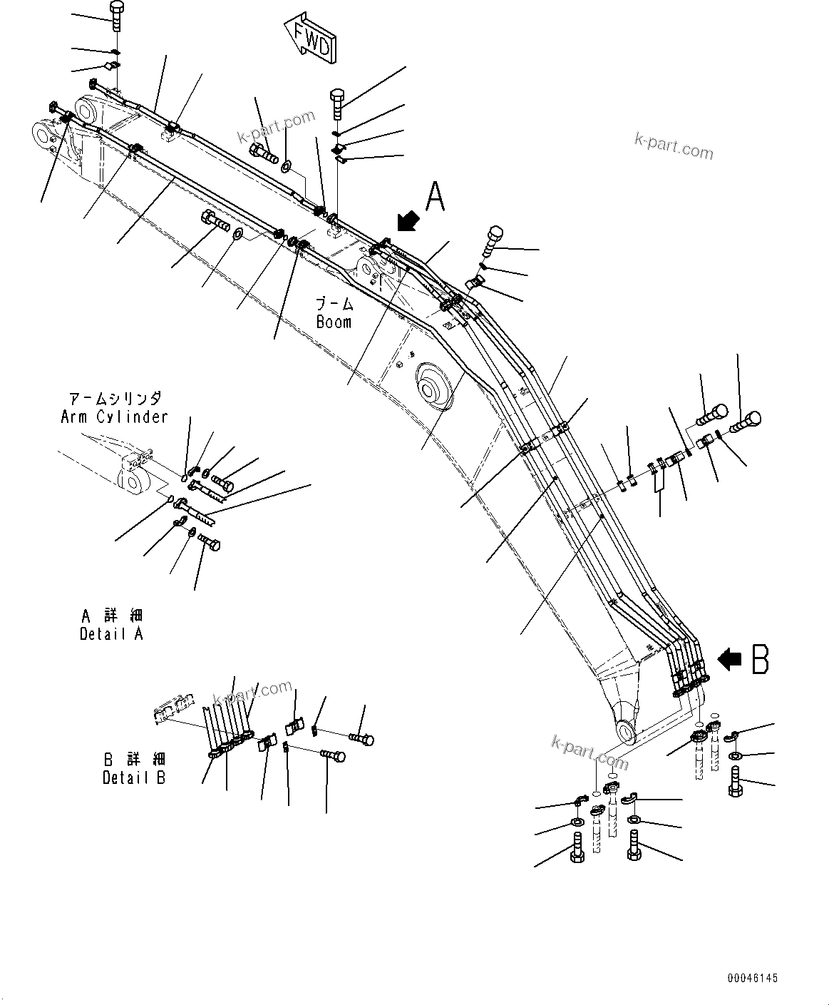 Komatsu parts book diagram for PC290LC-8 S/N 32001-UP: BOOM, ARM AND BUCKET CYLINDER PIPING(#30117-)