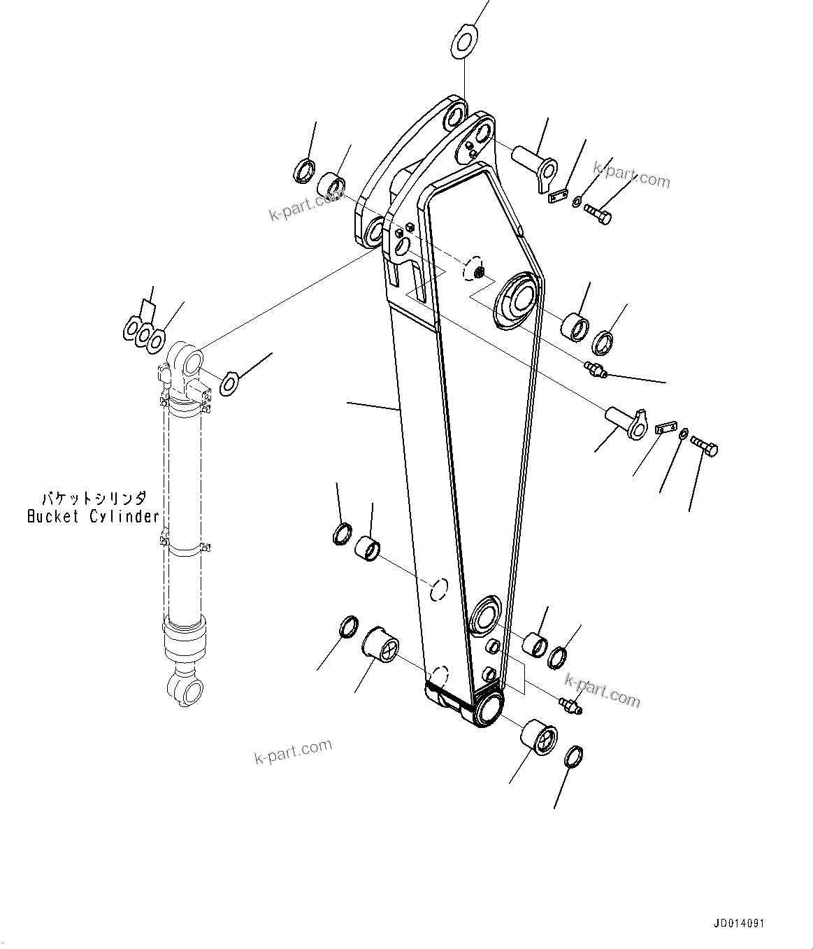 Komatsu parts book diagram for PC290LC-8 S/N 32001-UP: ARM, ARM AND PIN (2000MM, HEAVY DUTY TYPE)(#30117-)