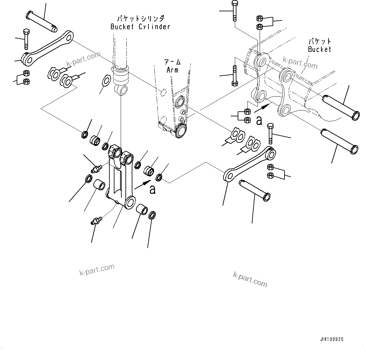 Komatsu parts book diagram for PC290LC-8 S/N 32001-UP: ARM, BUCKET LINK (2000MM, HEAVY DUTY TYPE)(#30884-)