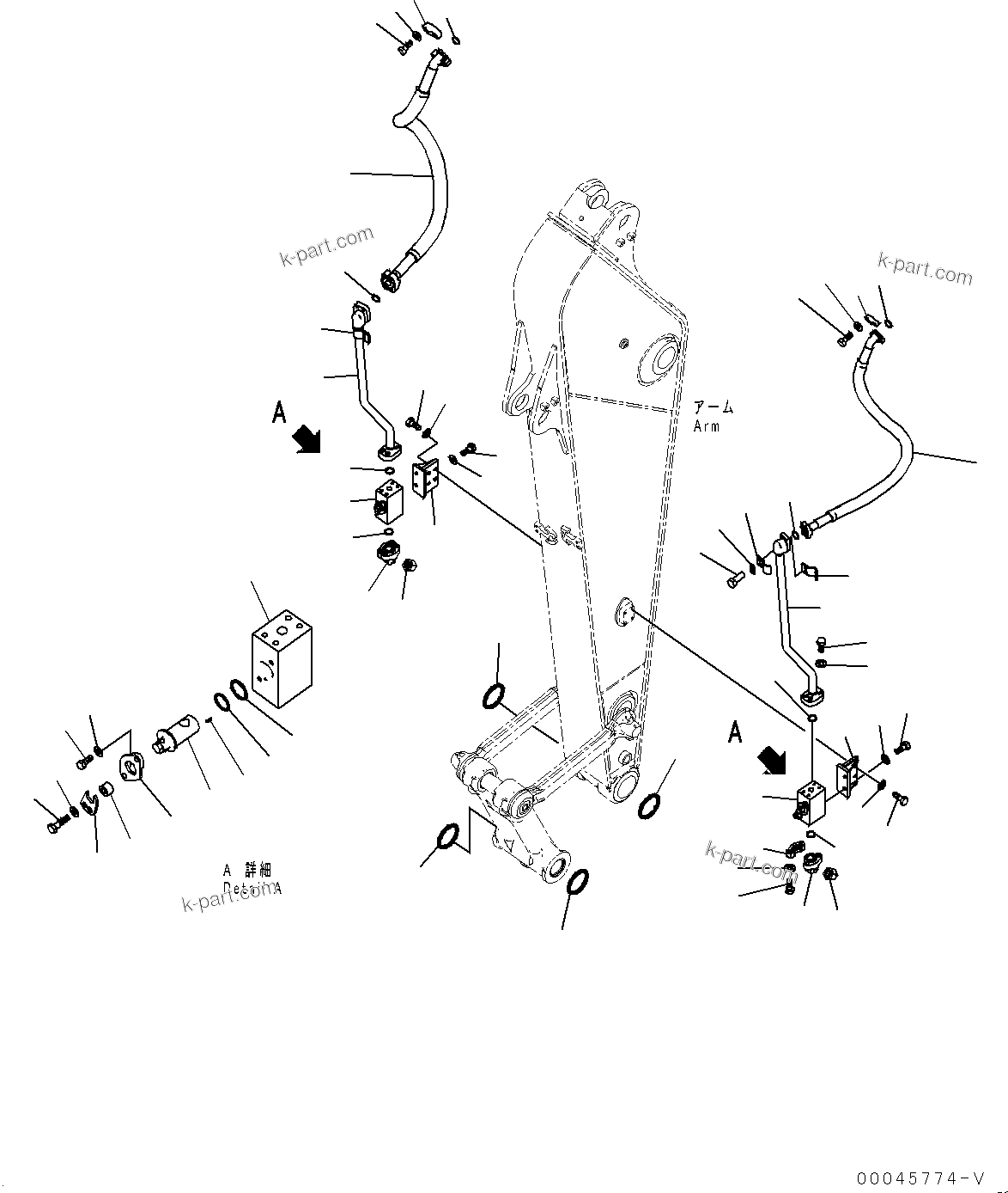 Komatsu parts book diagram for PC290LC-8 S/N 32001-UP: ARM, ADDITIONAL PIPING(#30117-31028)
