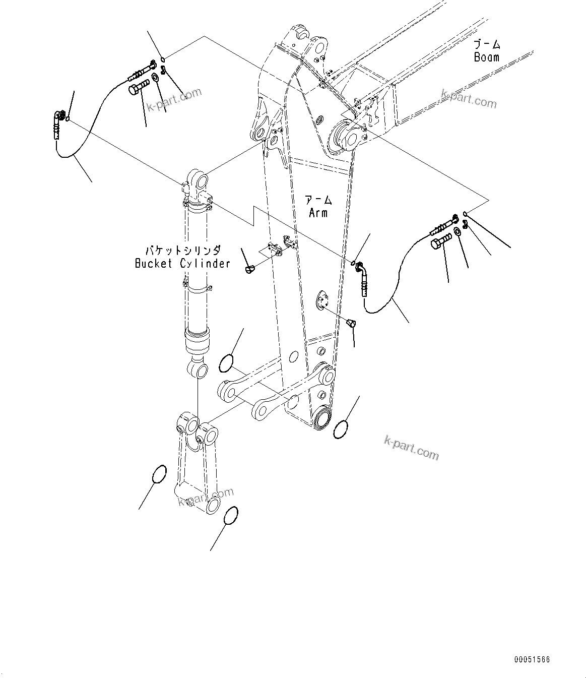 Komatsu parts book diagram for PC290LC-8 S/N 32001-UP: ARM, BUCKET CYLINDER HOSE (2500MM, HEAVY DUTY TYPE)(#30471-)