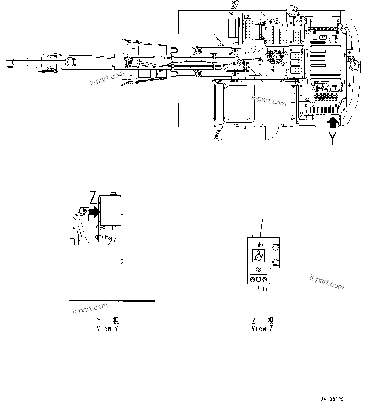 Komatsu parts book diagram for PC290LC-8 S/N 32001-UP: CAUTION PLATES, BATTERY, (#30882-)