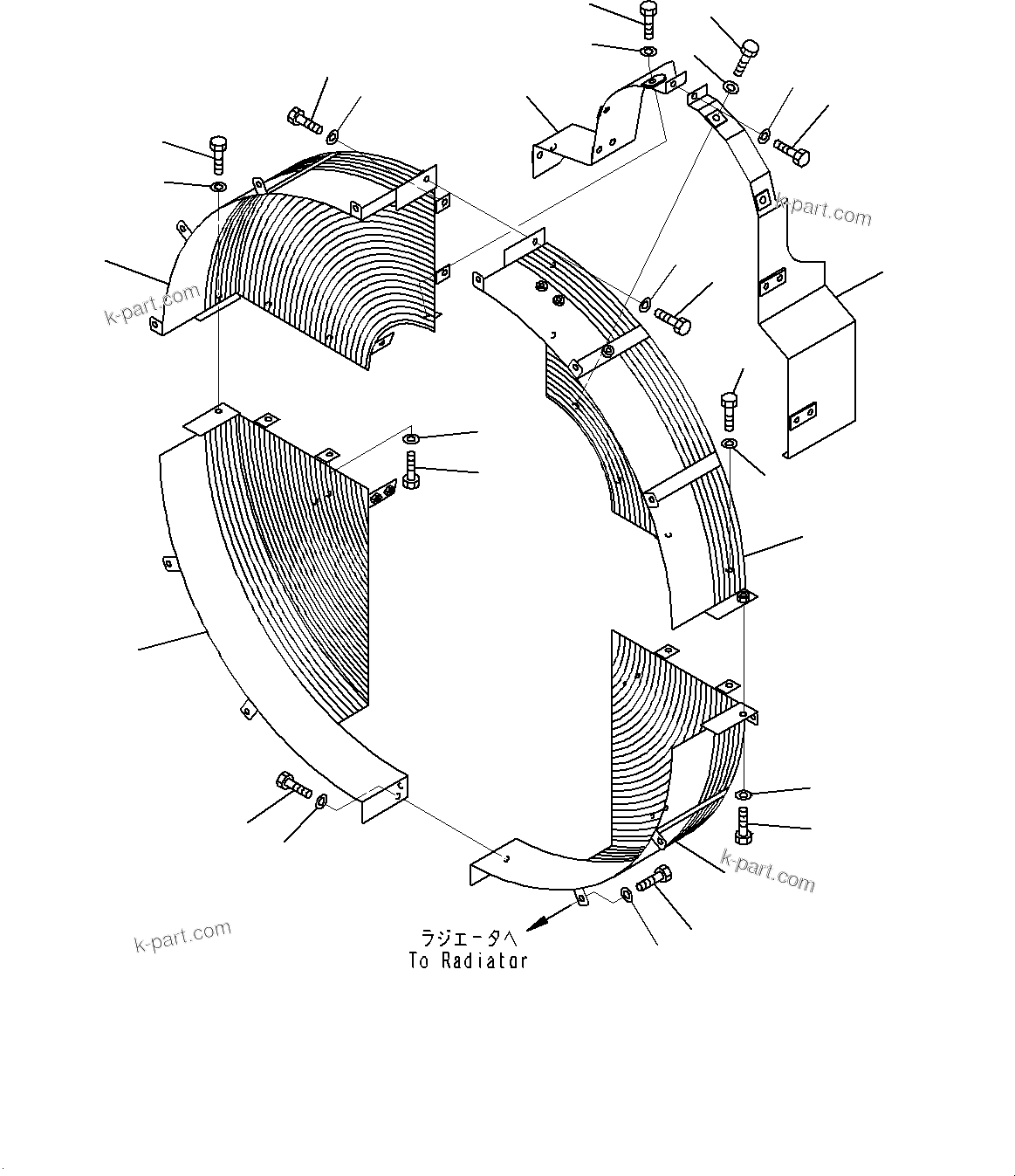 Komatsu parts book diagram for HD325-7R S/N 12001-UP: RADIATOR, FAN NET(#11067-)