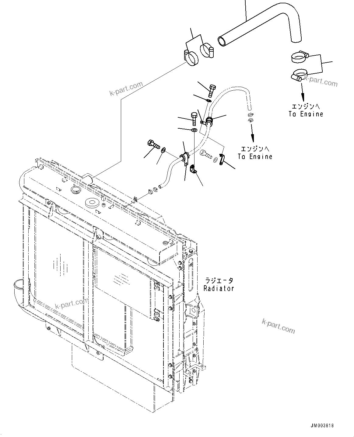 Komatsu parts book diagram for HD325-7R S/N 12001-UP: COOLANT PIPING, UPPER(#11067-)