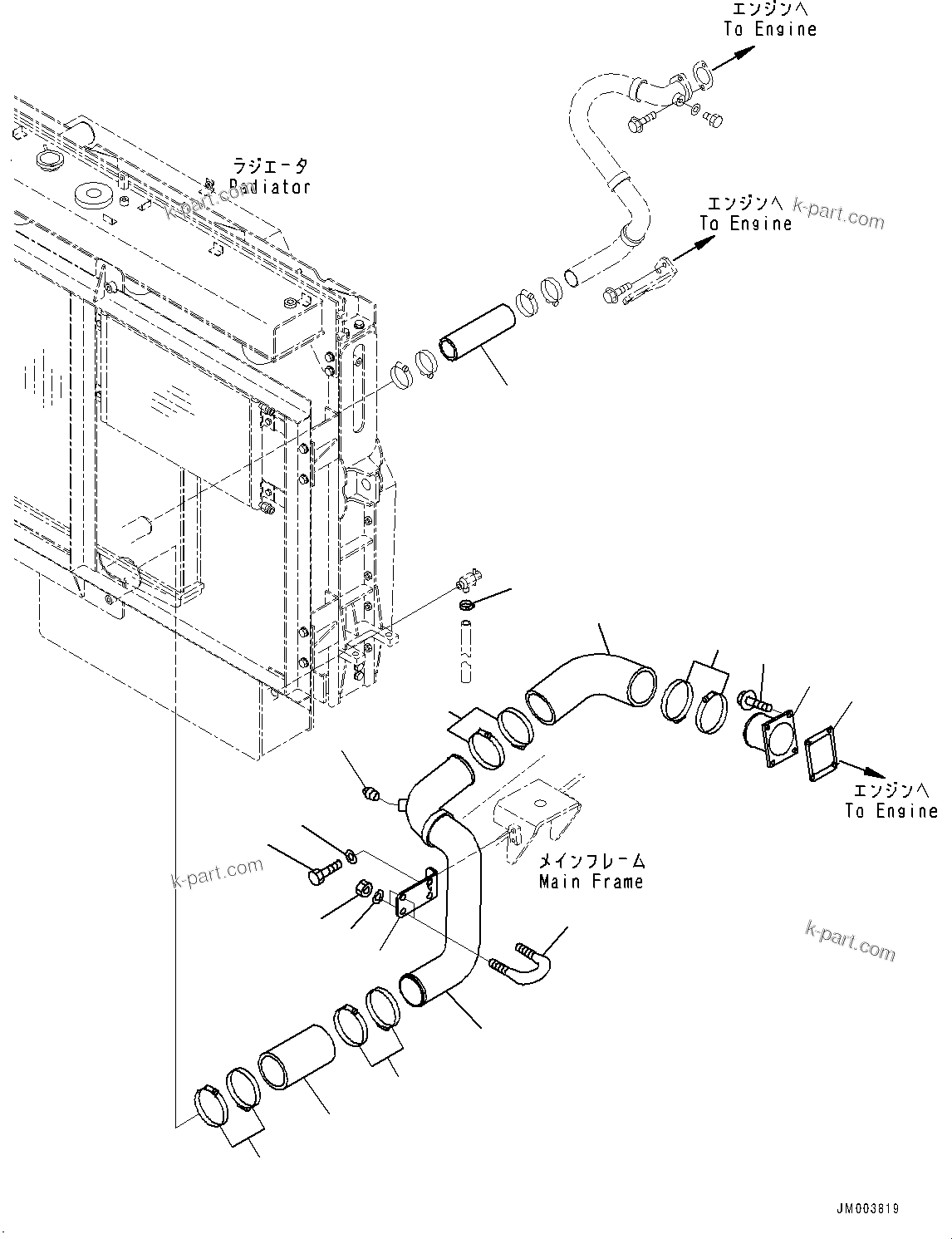 Komatsu parts book diagram for HD325-7R S/N 12001-UP: COOLANT PIPING, LOWER(#11067-)