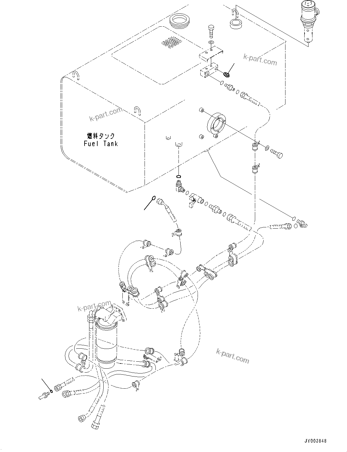 Komatsu parts book diagram for HD325-7R S/N 12001-UP: FUEL TANK, MOUNTING BOLT(#12001-)
