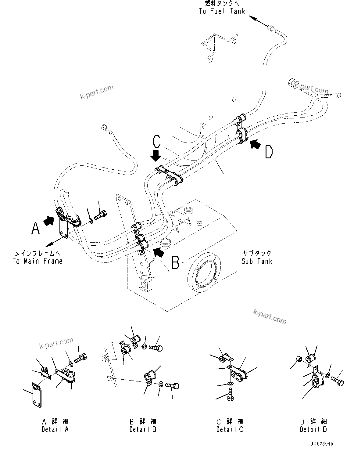 Komatsu parts book diagram for HD325-7R S/N 12001-UP: FUEL PIPING, (1/2)(#11034-)