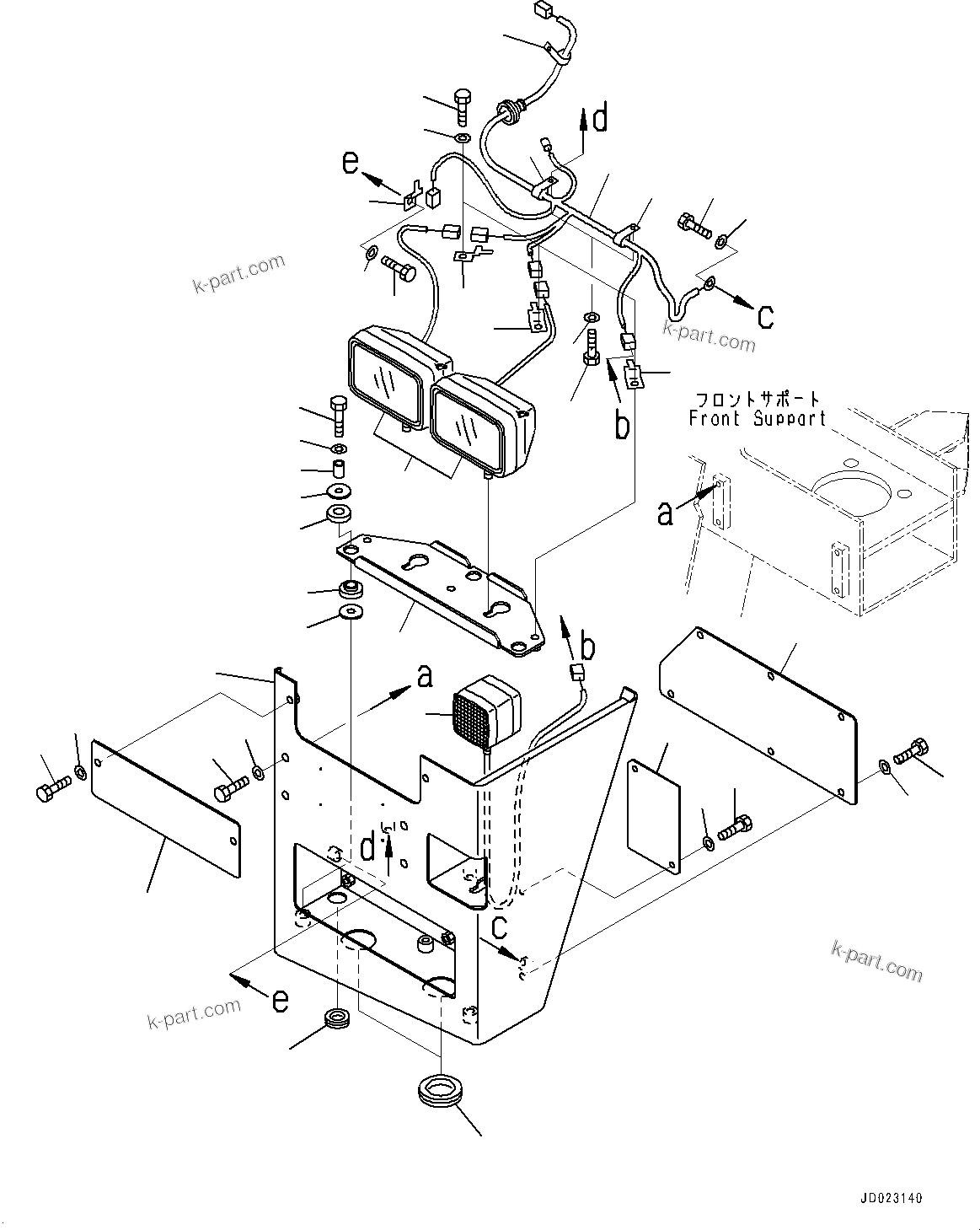 Komatsu parts book diagram for HD325-7R S/N 12001-UP: FRONT WORKING LAMP, L.H.(#11034-)