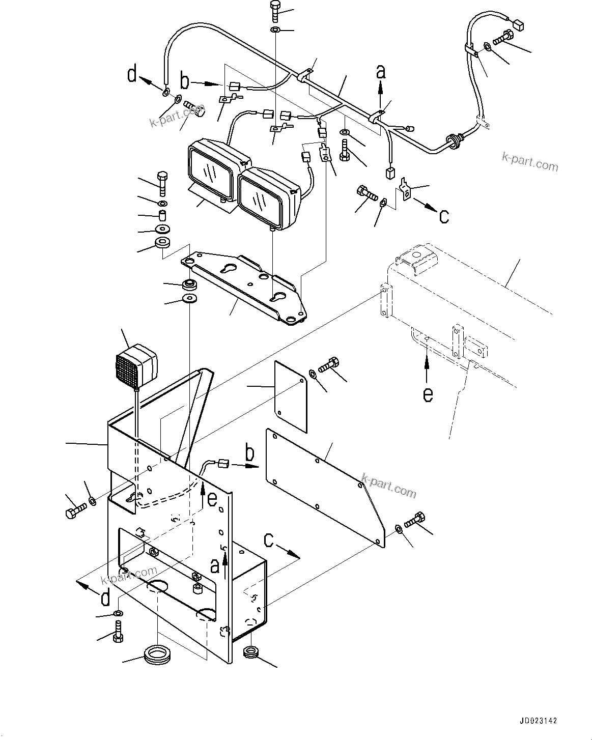 Komatsu parts book diagram for HD325-7R S/N 12001-UP: FRONT WORKING LAMP, R.H.(#11034-)