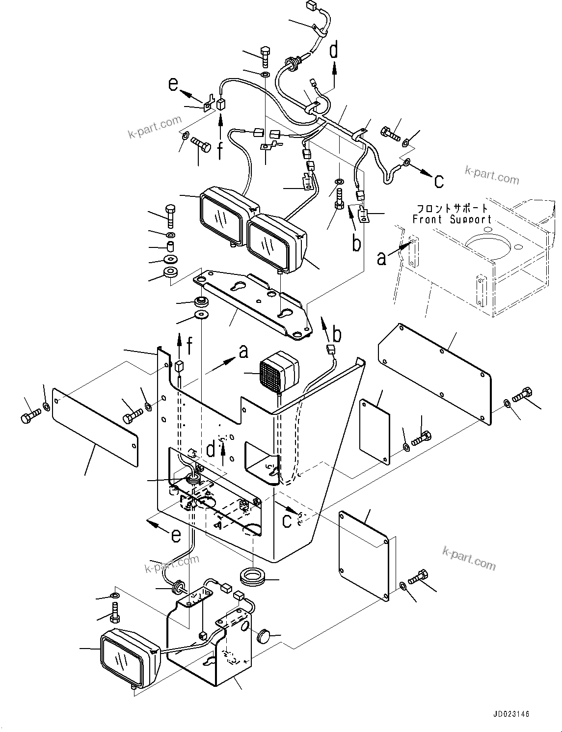 Komatsu parts book diagram for HD325-7R S/N 12001-UP: FRONT WORKING LAMP, L.H. (WITH FOG LAMP)(#11034-)