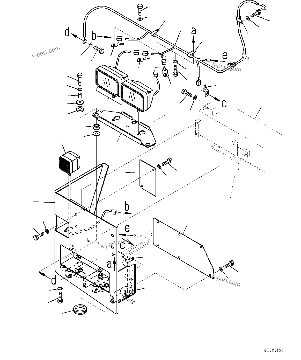 Komatsu parts book diagram for HD325-7R S/N 12001-UP: FRONT WORKING LAMP, R.H. (1/3) (WITH FOG LAMP)(#11034-)